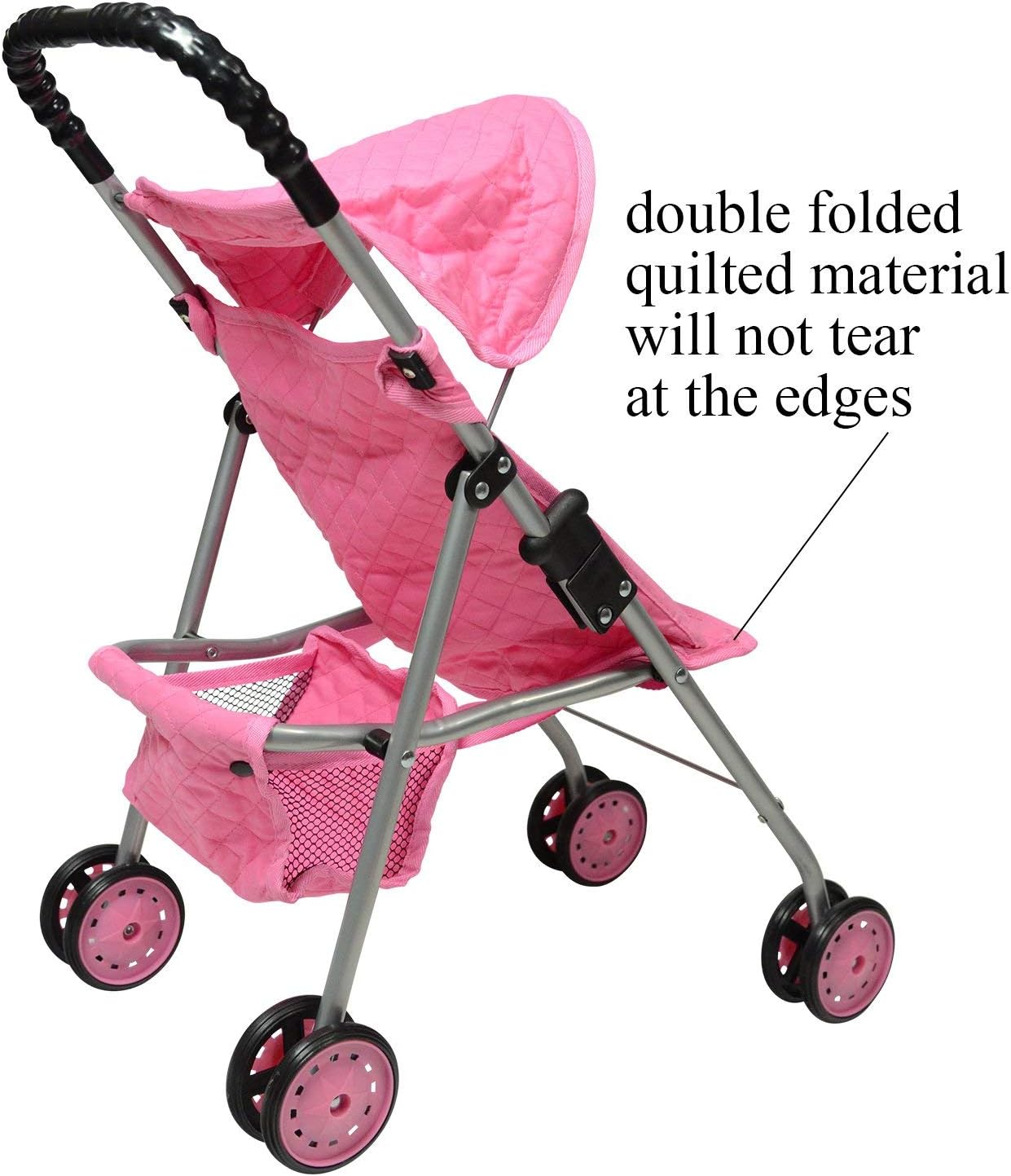 The New York Doll Collection My First Doll Stroller with Basket & Heart Design Foldable Doll Stroller, Pink