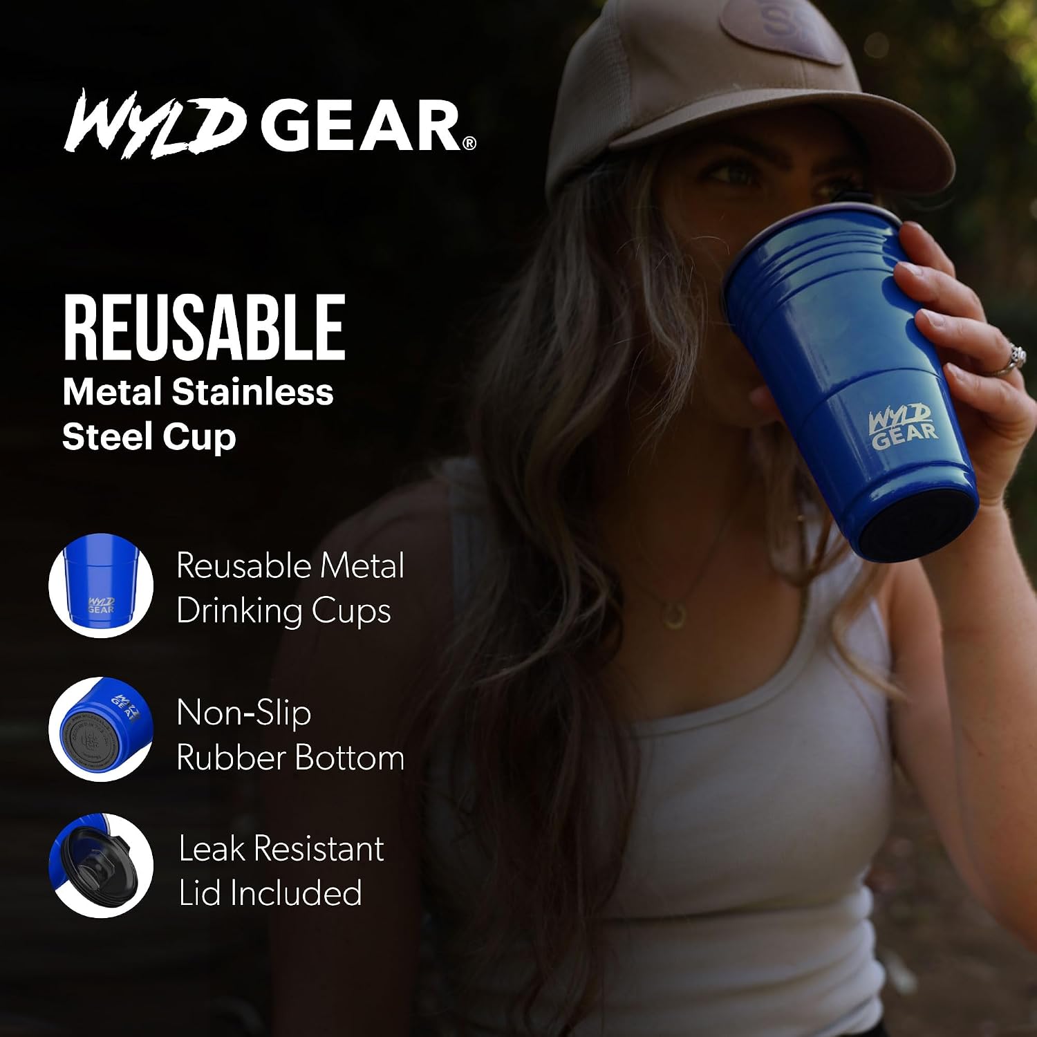 Wyld Gear Party Cup 24oz Red Stainless Steel Reusable Metal Cup with Lid
