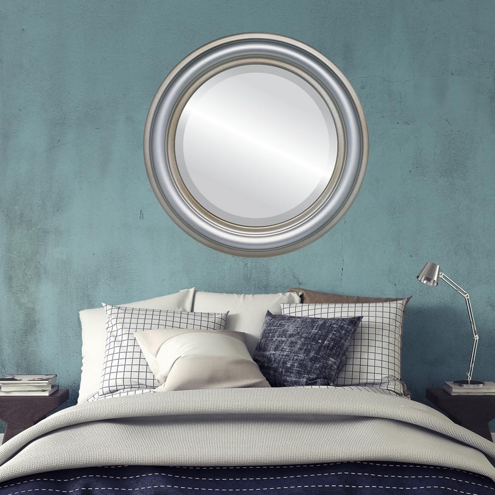 OVALCREST Round Beveled Wall Mirror for Home Decor - Philadelphia Style - Rubbed Bronze - 22x22 Outside Dimensions