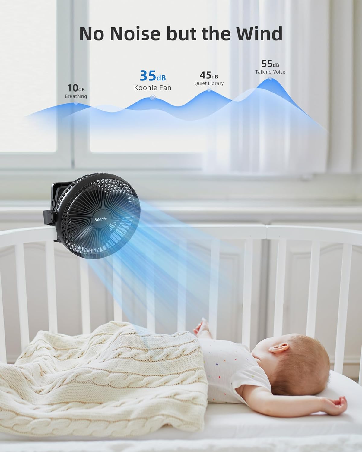 Koonie 8" Clip on Fan, 10000mAh Rechargeable Battery, Strong Airflow, Black