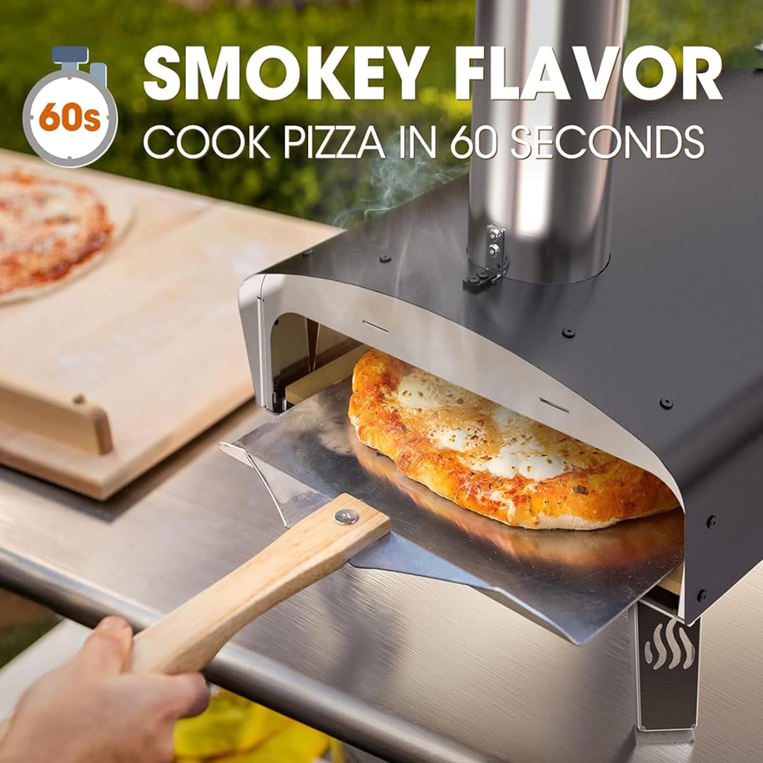 Mimiuo Auto-Rotating Wood Pellet Pizza Oven Outdoor 40Lbs, 60S Bake w/Stone