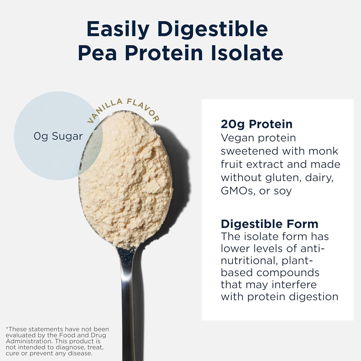 Designs for Health PurePea - 20g Vegan Pea Protein, Non-GMO Natural Drink Mix Powder Supplement, Vanilla (15 Servings / 450g)
