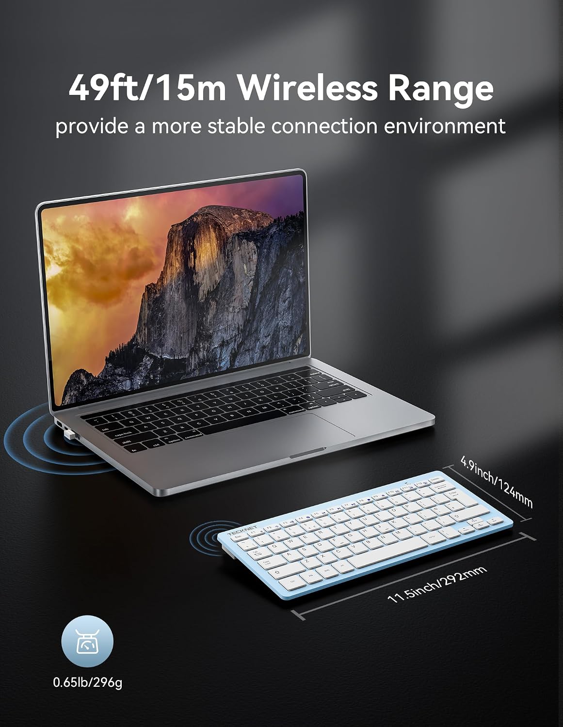 TECKNET 2.4G Wireless Keyboard - Mini Compact Keyboard with Media Hotkeys, 12-Month Battery Life, Compatible with PC, Desktop, Laptop, Smart TV - Black