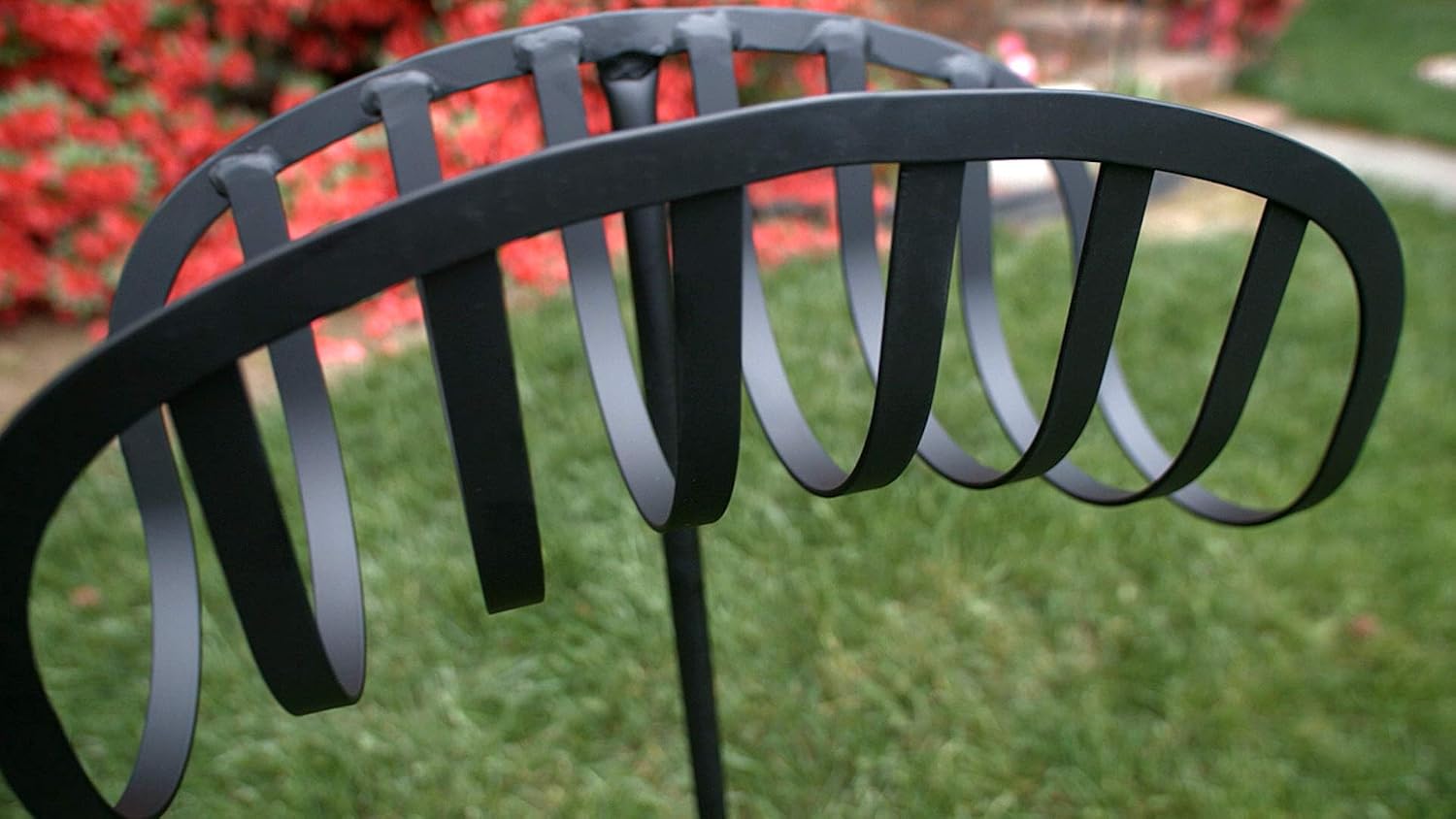 Liberty Garden Freestanding Decorative Powder Coated Steel Manger Garden Hose Holder Storage Stand with 3 Prong Anchor Support, Black
