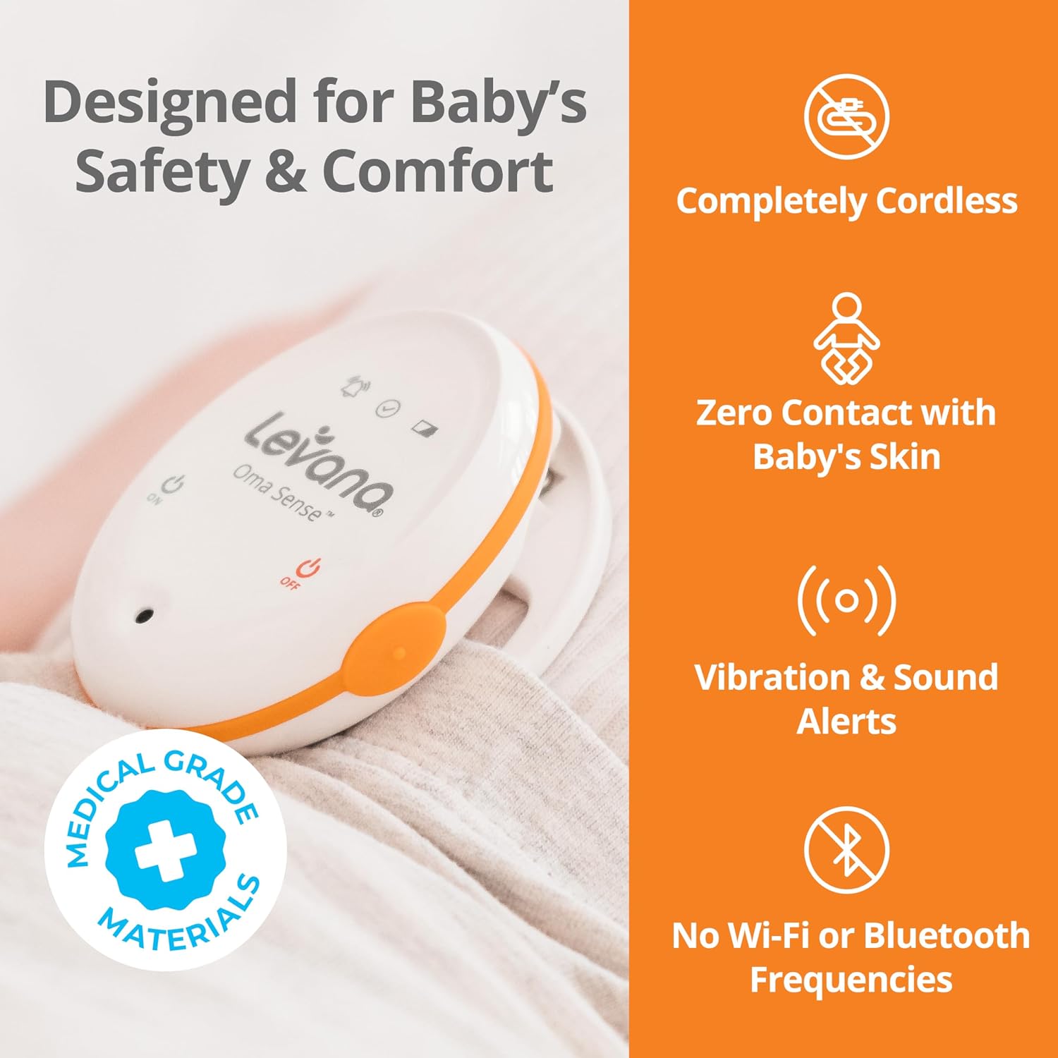 Oma Sense Portable Baby Breathing Movement Monitor with Vibrations and Audible Alerts Designed to Stimulate Baby and Alert Parents