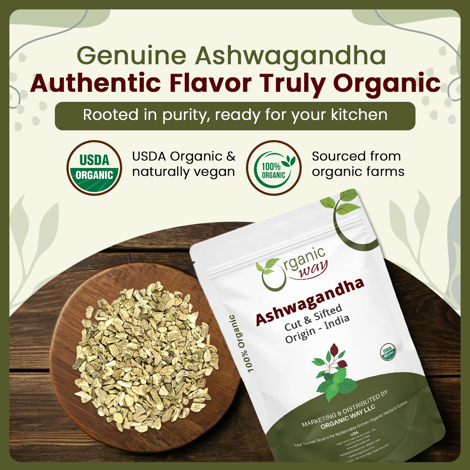 Organic Way Ashwagandha Root Cut & Sifted (Withania somnifera) - Organic & Kosher Certified | Vegan