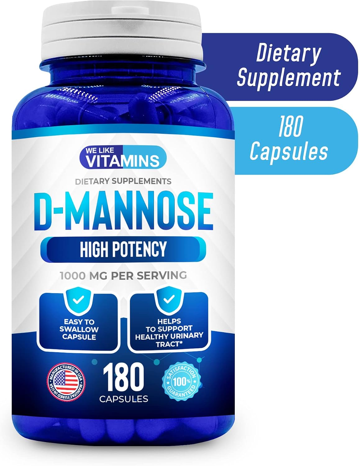 D-Mannose 1000mg - 180 Veggie Capsules - D Mannose Supplements for Women | Cranberry D-Mannose Helps Support Bladder & Urinary Tract Health - 180