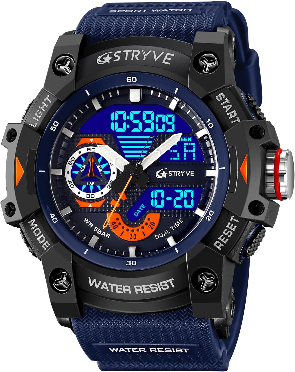 Gosasa Men's Large Face Outdoor Sports Watches Military S-Shock Watch Waterproof, Backlight, Alarm, Stopwatch Features - Rugged Wristwatch for Training, Hiking, and Adventure