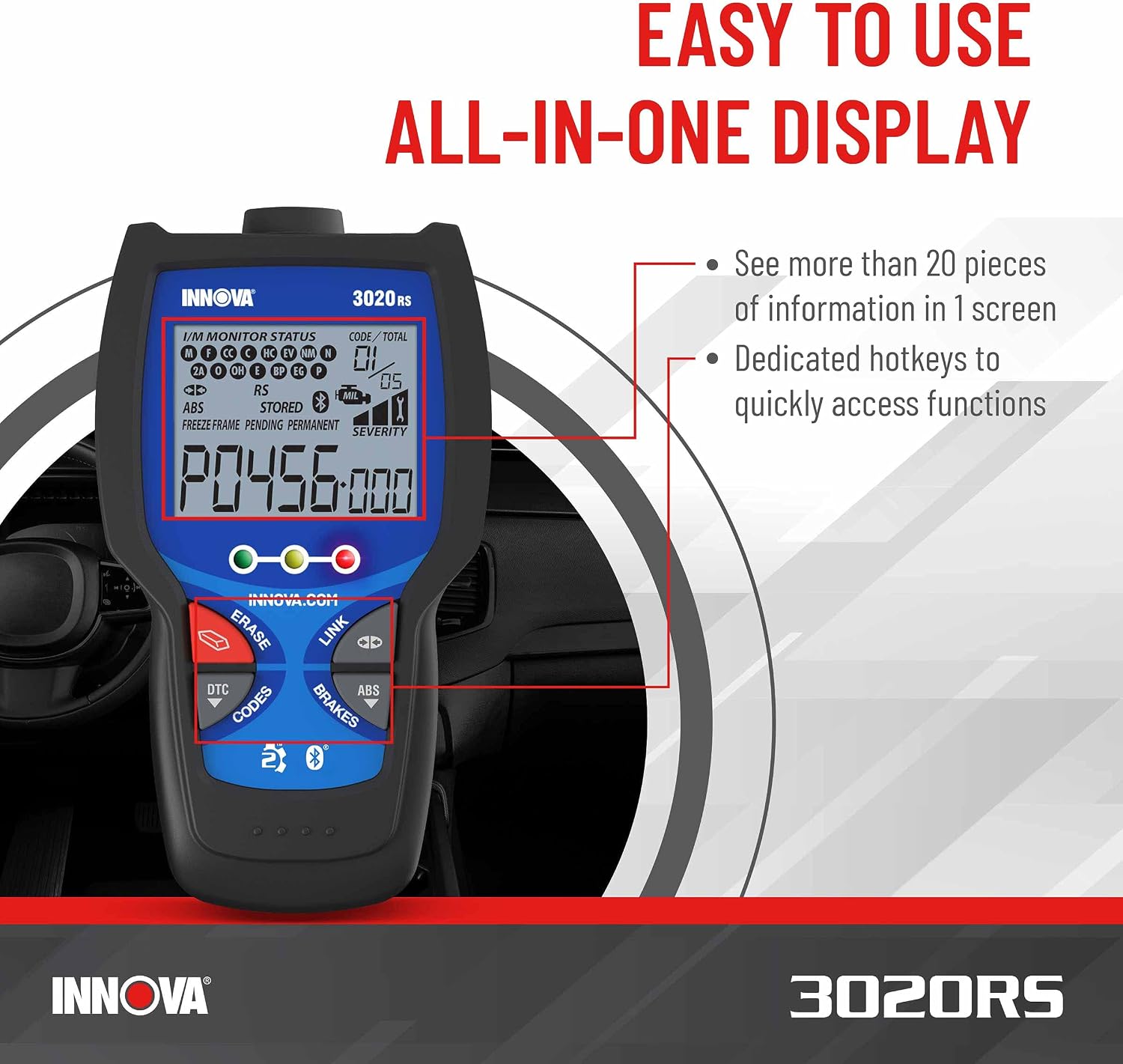 INNOVA 3020RS Fast & Easy-to-Use Check Engine Code Reader, OBD2 Scan tool for ABS Clear with Fix & Part Recommendations, Maintenance Schedules