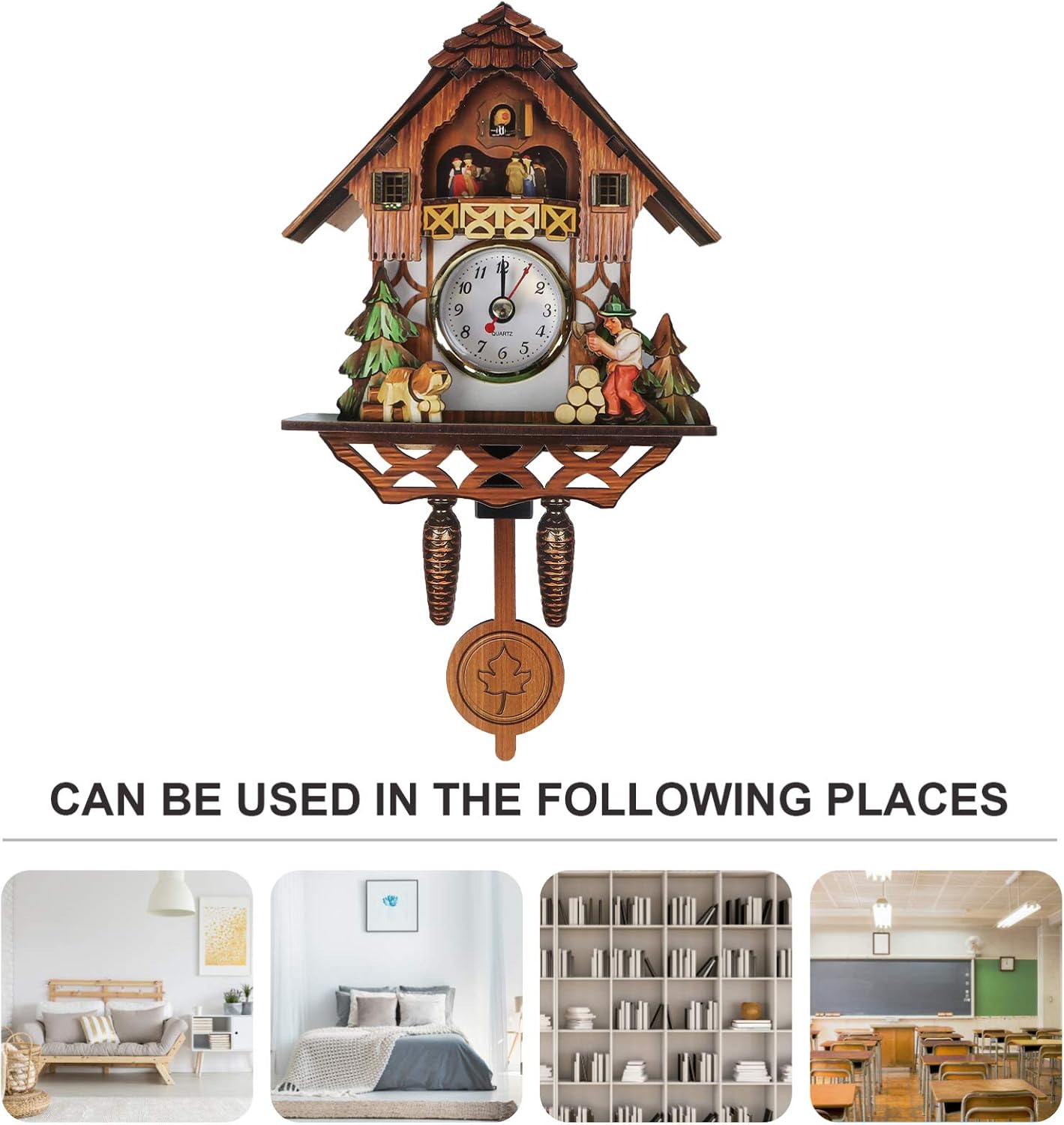 Vosarea Wooden Wall Clock,Small Clock Decor,Cuckoo Shaped Clock Antique Pendulum for Home Kids Room Bedroom Decor