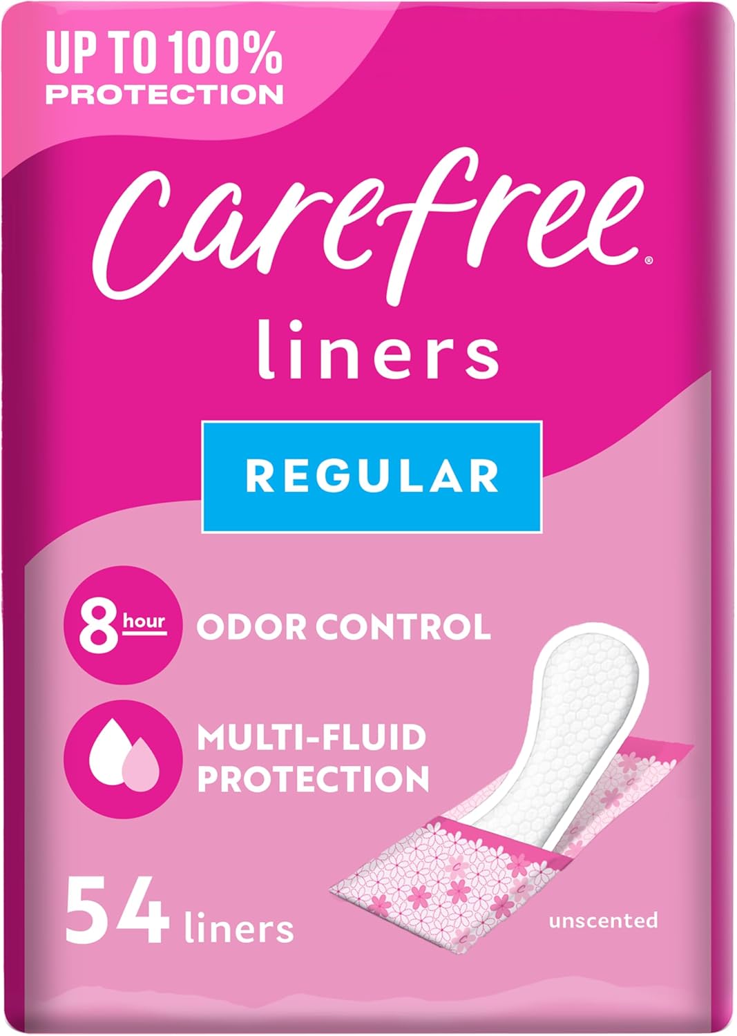 Carefree Panty Liners for Women, Regular, Wrapped, Unscented, 54 ct