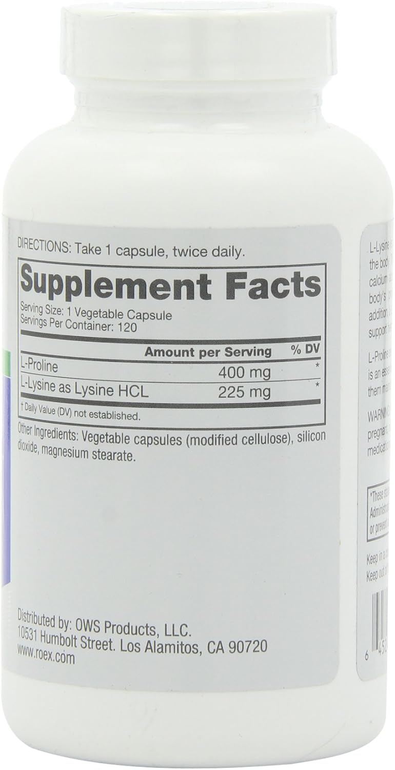 Roex Vitamins | L-Lysine | L-Proline | Muscle Maintenance and Recovery | Healthy Joints | Nutritional-Supplement | 120 Count