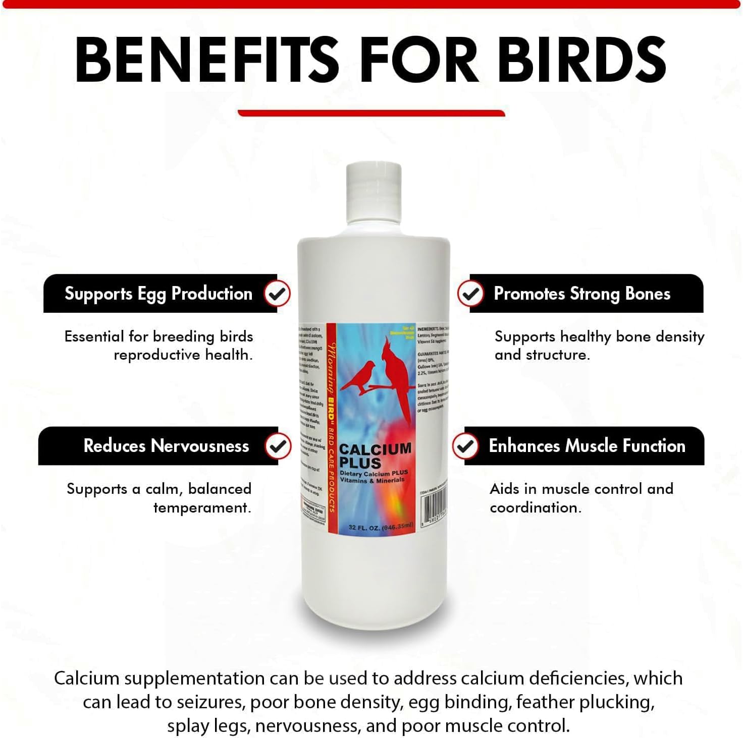 Calcium Plus Liquid for Birds – Calcium Supplement with Vitamins and Minerals for Strong Eggshells, Healthy Bones - Support Growth, Breeding, and Wellness for All Birds 4 Fl Oz | Calcium Supplement - Supports Healthy Growth, Bone Strength, Breeding, Brai…