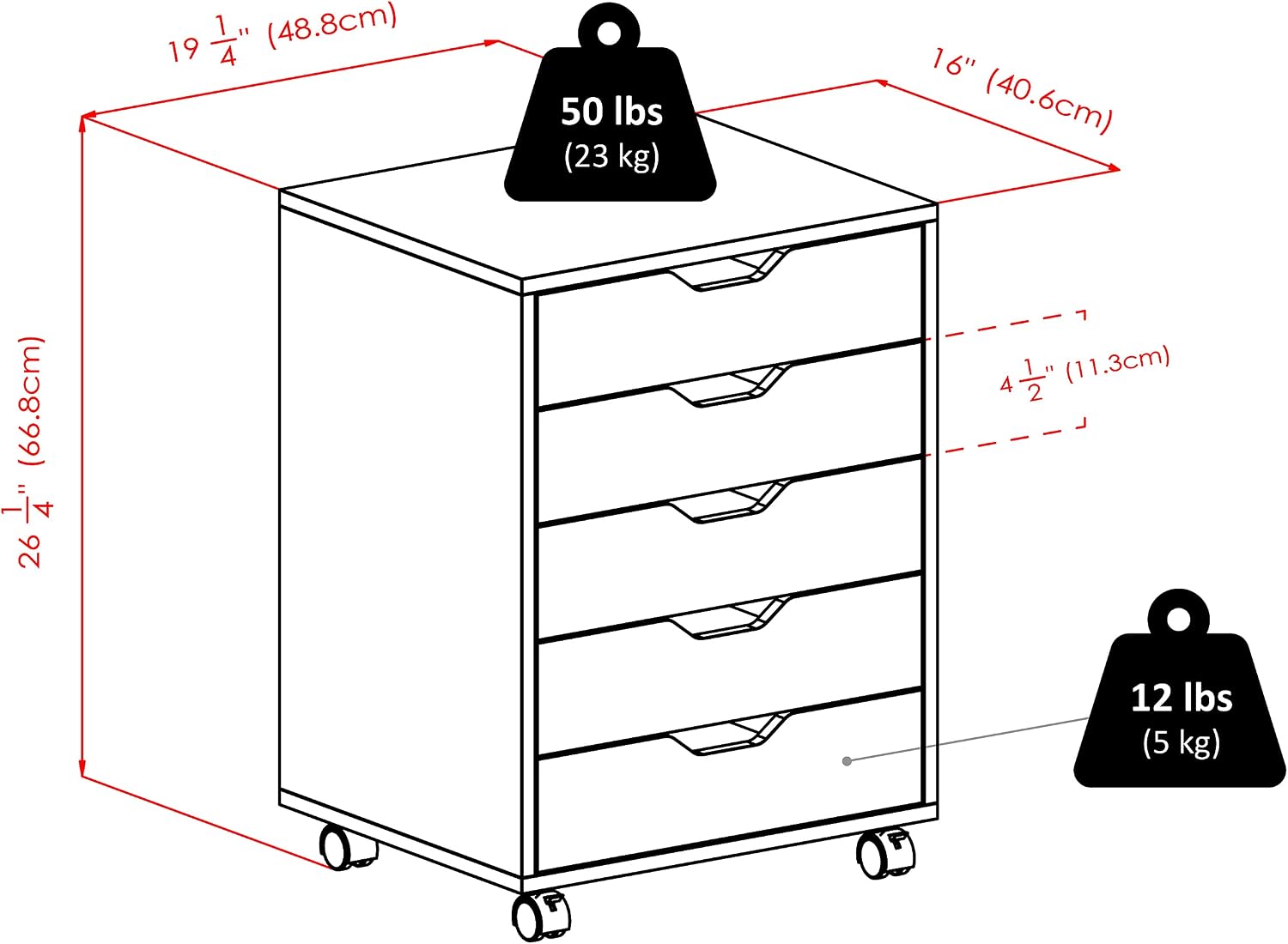 Winsome Halifax 5-Drawer Storage Cabinet, Black (20519)