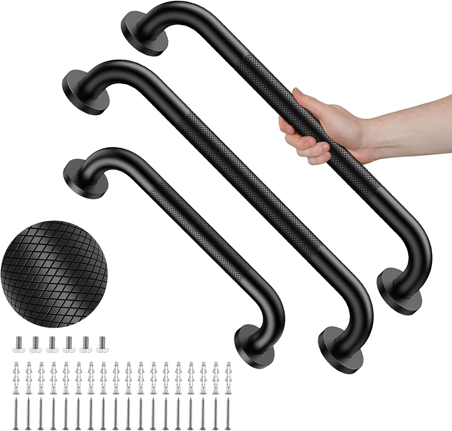 Munzong 3 Pack Commercial Handicap Grab Bars 18" 36" 42" Brushed Nickel | Bathroom Grab Bar for Shower 1.25" Diameter Anti Slip Bathroom Balance Bar Safety Hand Rail for Elderly Injury Senior