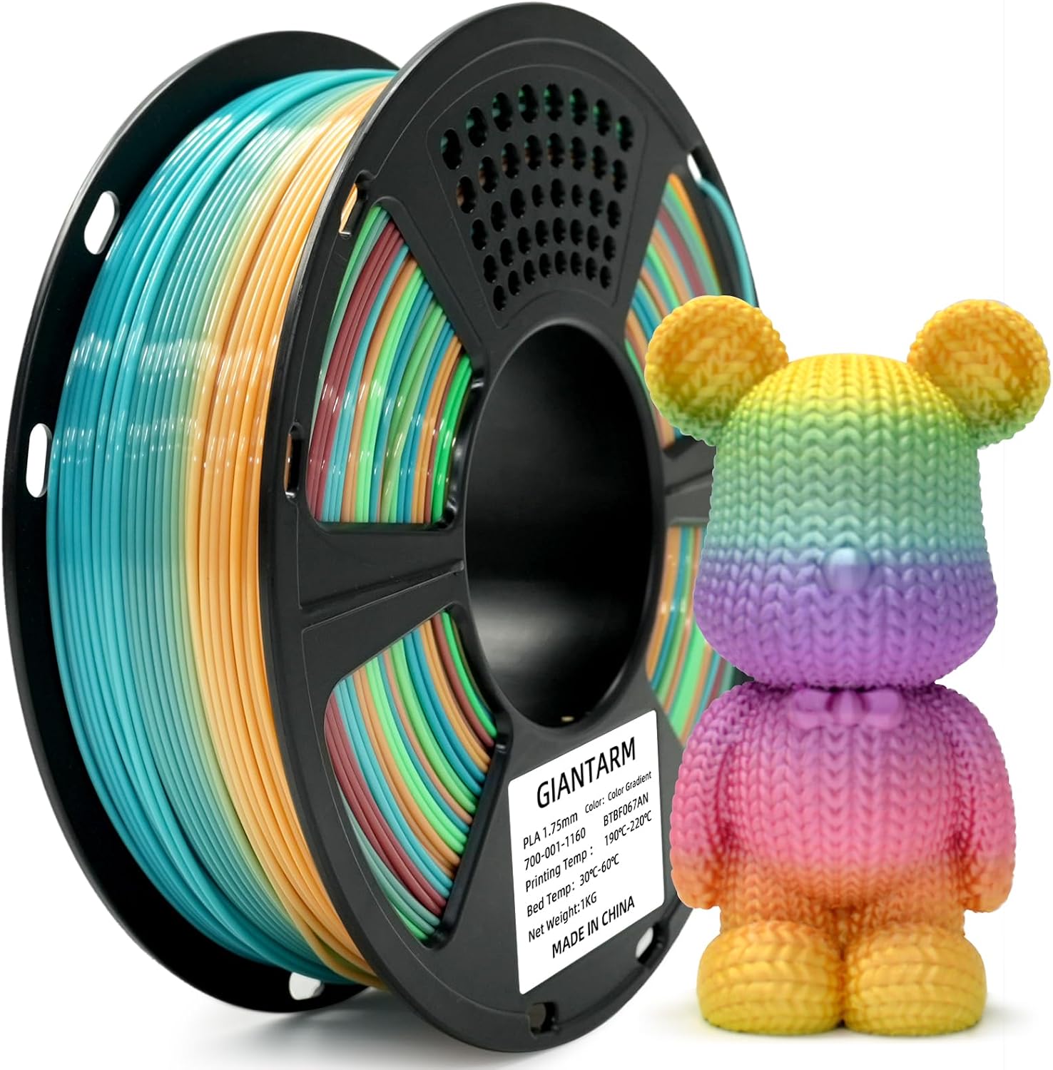 GIANTARM 3D Printer Filament, Silk Gold Pla Filament, 1Kg(2.2lbs) Spool, 1.75mm Dimension Accuracy +/- 0.03mm, 3D Printing Filament