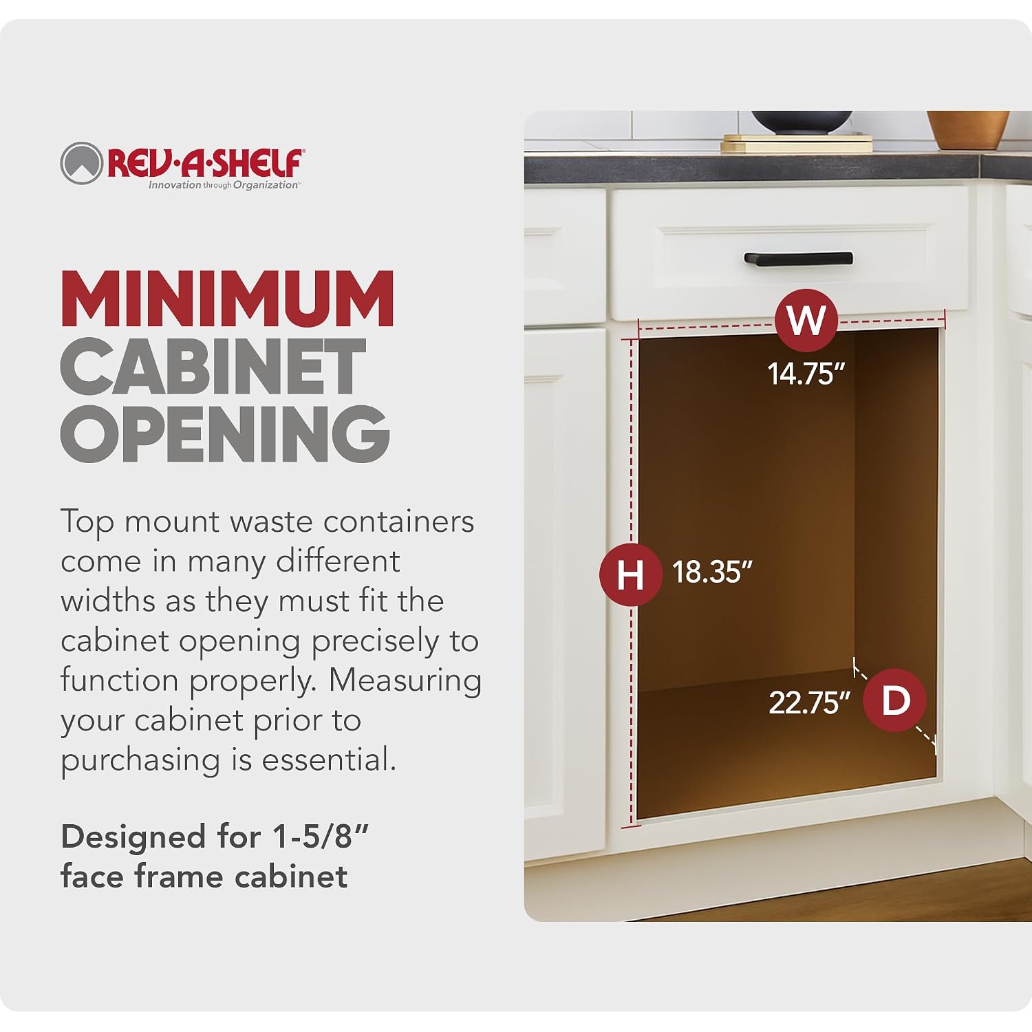 Rev-A-Shelf 35 Qt Top Mount Double Pullout Under Cabinet Kitchen Trash Cans for Base Cabinets, 150 Pound Rated Full-Extension Slides, Min Opening Width of 14.75", White, 4WCTM-18DM2-162
