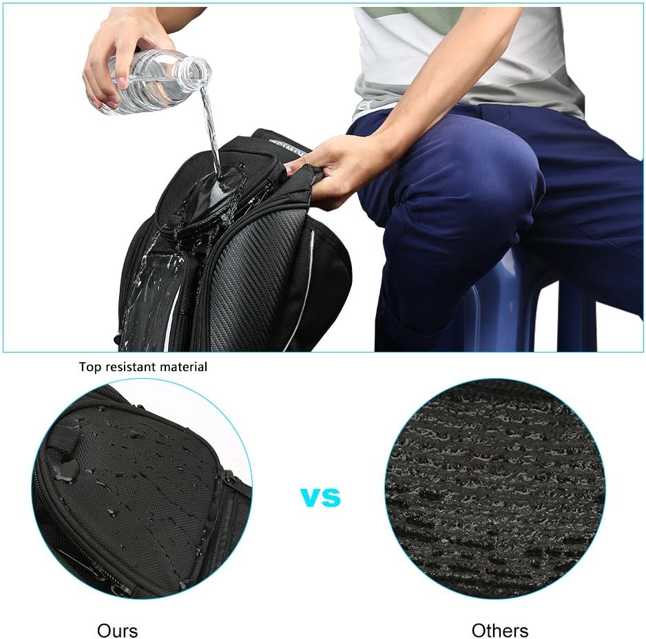 Motorcycle Tank Bag, Water Resistant with Super Strong Magnetic Gas Oil Fuel Tank Bag Black bigger Window for Honda Yamaha Suzuki Kawasaki Harley