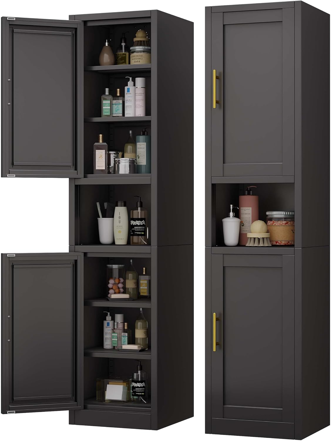 pozdeg 67" Tall Narrow White Metal Storage Cabinet | 2 Doors, 4 Adjustable Shelves, Freestanding Slim Pantry Organizer for Bathroom Kitchen Living Room