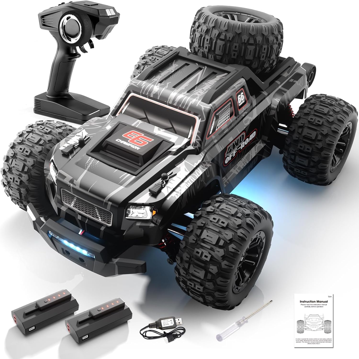 【Modular battery】All Terrain 2.4GHz 1/16 RTR Brushless Fast RC Cars, Max 42mph Electric Off-Road RC Truck