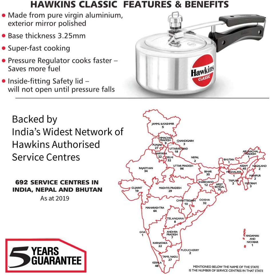 Hawkins Aluminium 8 Litre Classic Pressure Cooker, Tall Design Inner Lid Cooker, Big Cooker, Silver (Cl8T)