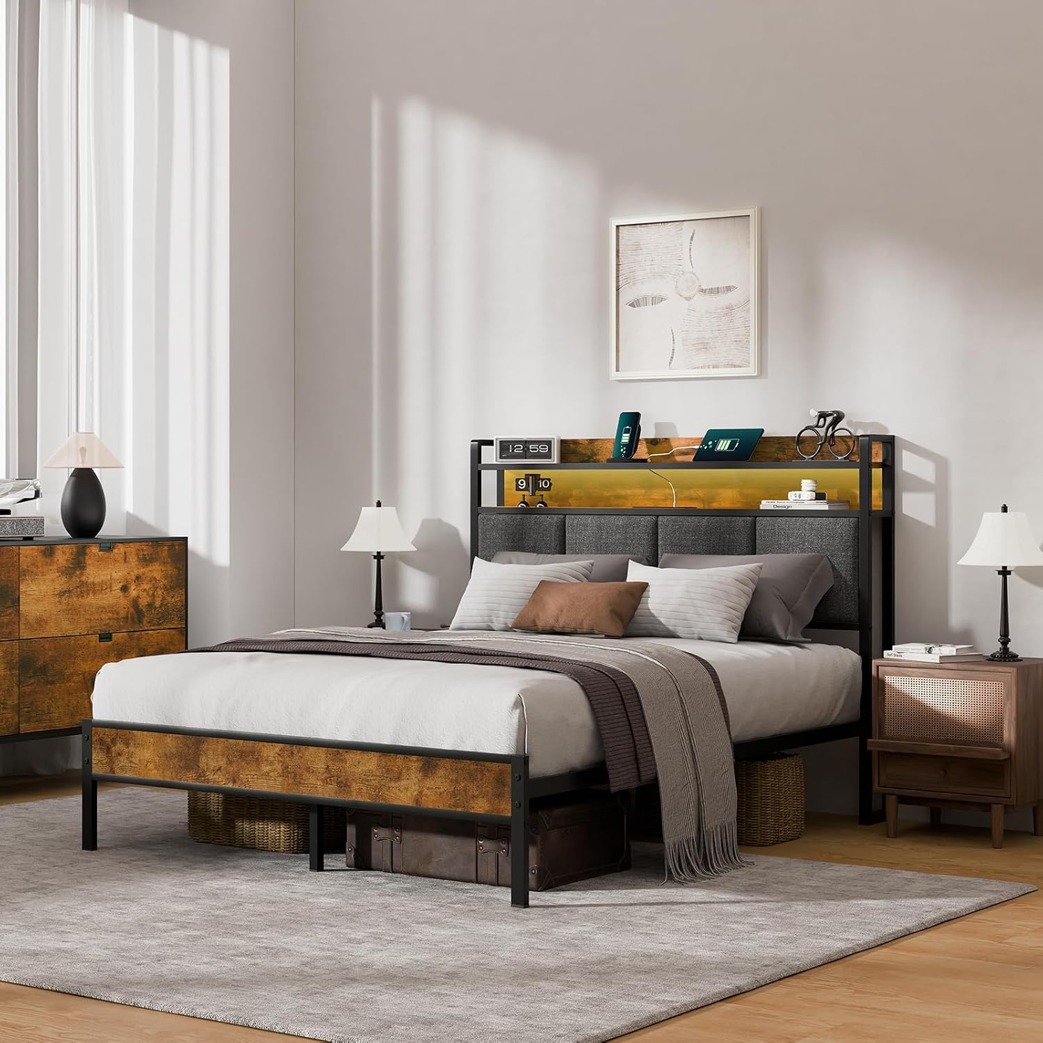 Z-hom Easy Assembly Queen Bed Frame & Headboard Footboard,Underbed Storage | Sturdy Metal Structure,Silent Anti-Slip Support,Under Bed Storage Space,No Box Spring Needed,Modern Bedroom Furniture