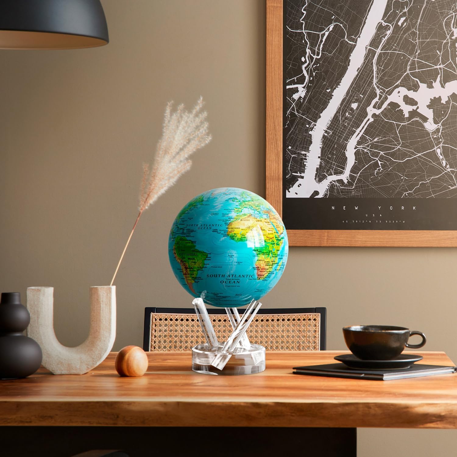 MOVA Self Rotating Globe, Ocean Blue Relief Classic (4.5") | solar powered globe, no batteries or cords, gift for geography lovers, premium kinetic display, office desk decor