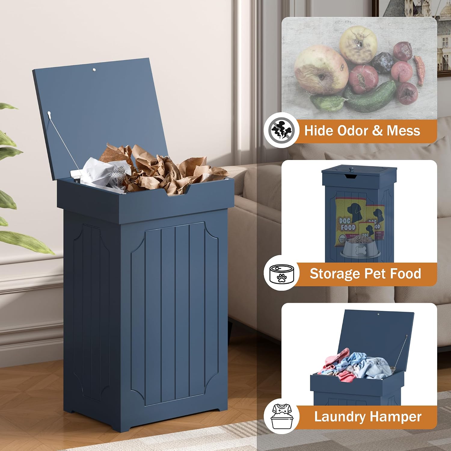 Function Home Trash Can Cabinet, 13 Gallon Kitchen Garbage Can, Wood Recycling Trash Bin, Freestanding Dog Proof Trash Can, Farmhouse Trash Cabinet with Lid for Home Kitchen Bathroom, Yellow