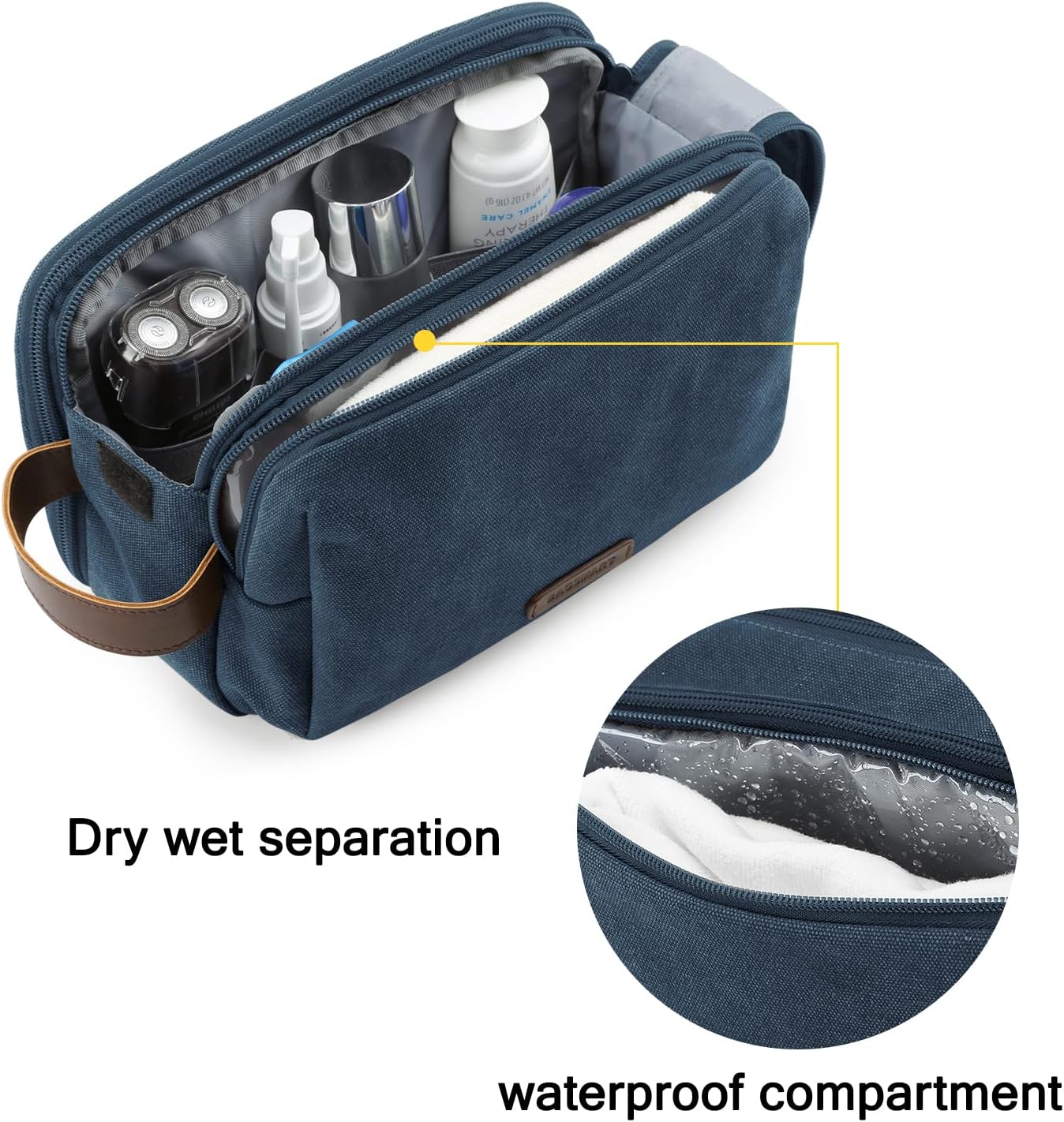 BAGSMART Toiletry Bag for Men, Canvas Travel Toiletry Organizer Dopp Kit Water-resistant Shaving Bag for Toiletries Accessories,Grey-Medium