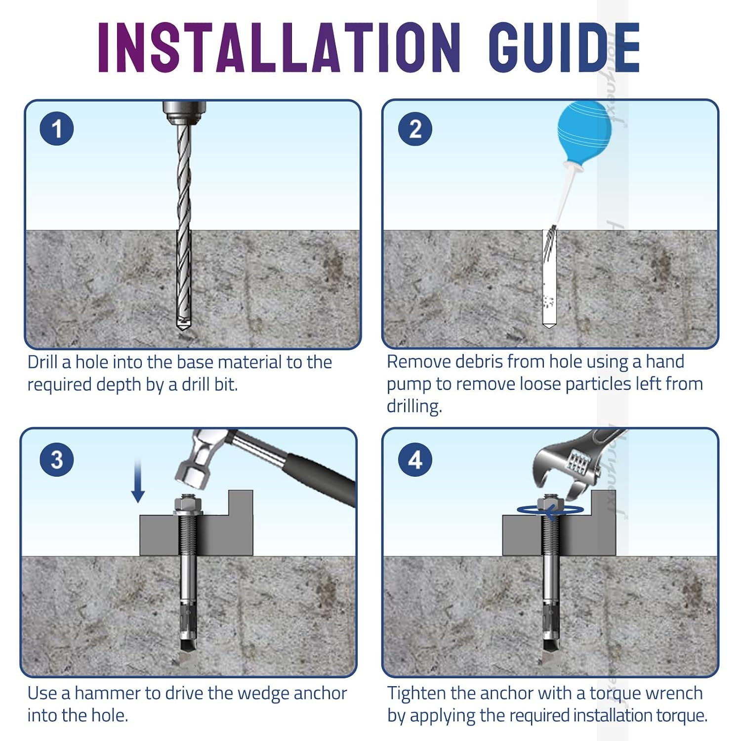 3/8 Concrete Anchors, Concrete Wall Anchors, Metal Wedge Bolts