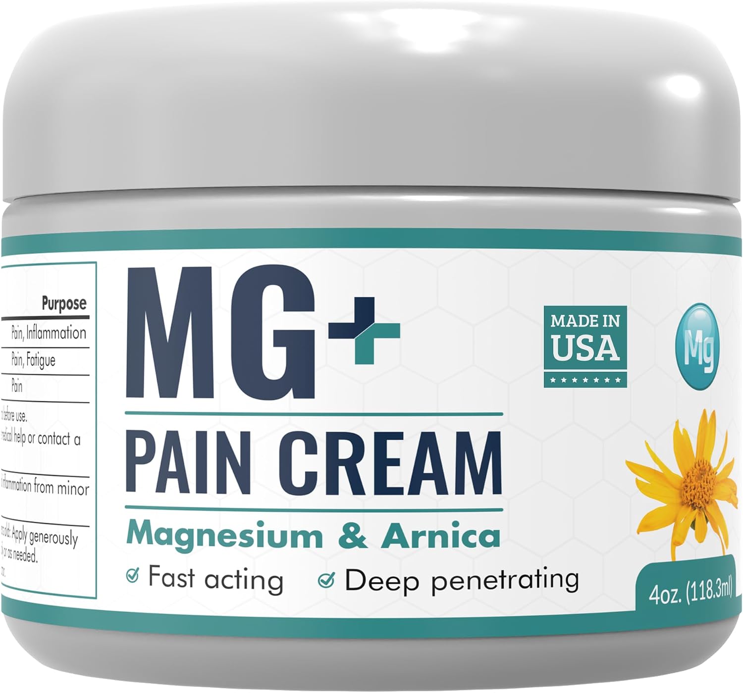 Mars Wellness MG+ Magnesium Cream Pain Relief - Extra Strength Magnesium and Arnica Cream - 4 OZ Tub - Neuropathy, Muscle Pain