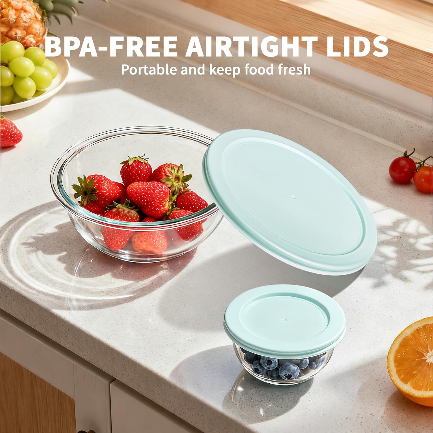 Luvan Glass Mixing Bowls with Lids Set(4.5QT, 2.7QT, 1.1QT)-Large Glass Mixing Bowls, Clear Salad Bowl for Baking, Cooking, Serving, Food Prep, 3PC Nesting Bowls for Kitchen Storage & Dishwasher Safe