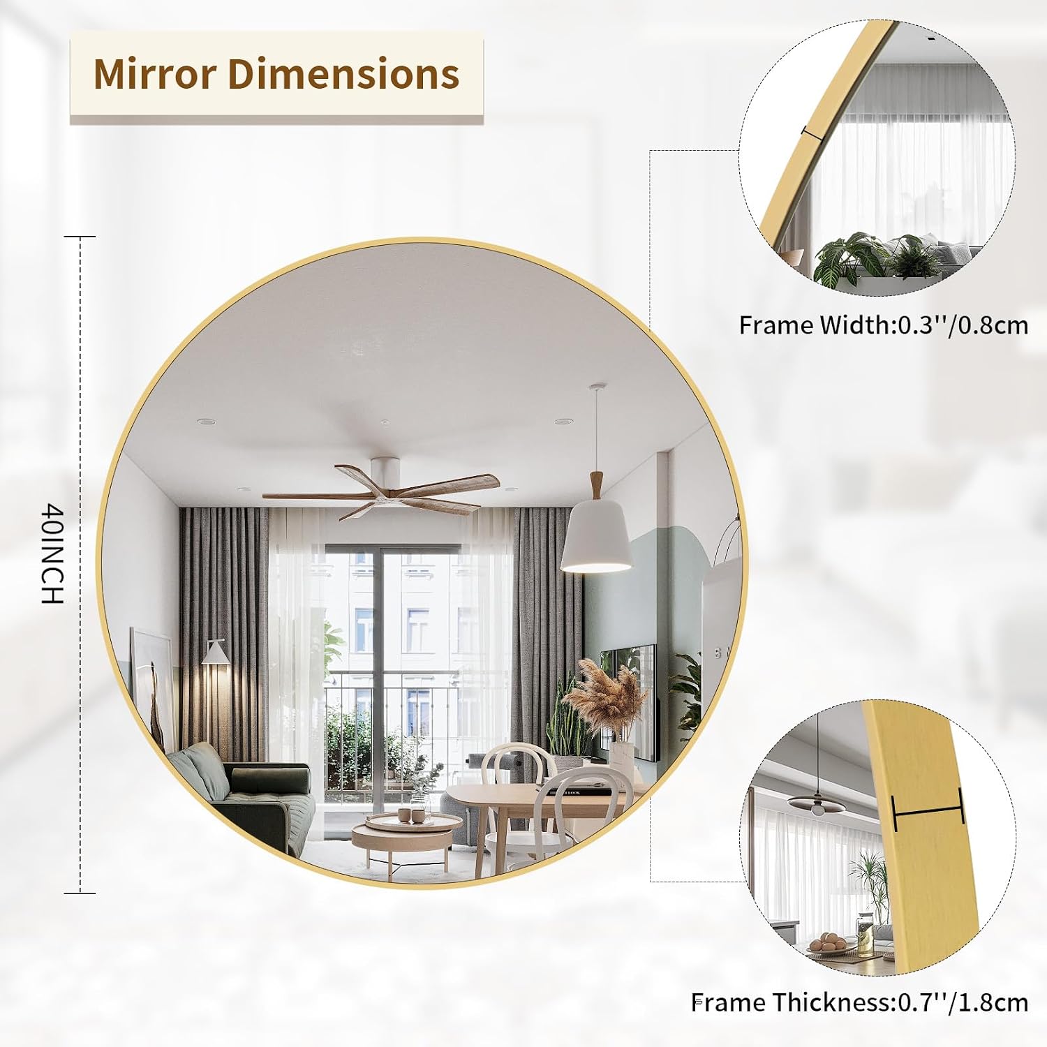 BEAUTYPEAK 24 Inch Round Mirror, Metal Frame Circle Mirror, White
