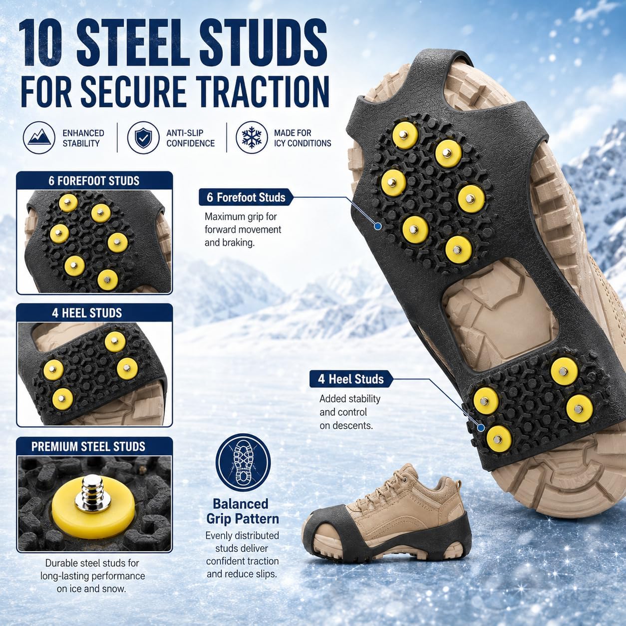 Ice Cleats for Shoes and Boots, Ice Snow Traction Cleats Grippers, Non Slip Shoe Ice Grippers