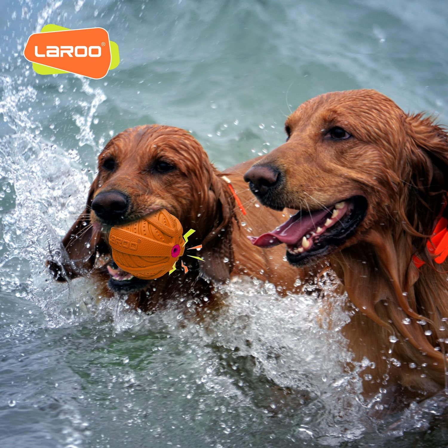 LaRoo Squeaky Dog Ball Toy,Durable Natural Rubber Squeaker Ball Throwing Training,Teeth Cleaning Chew Toy for Pet Medium and Large Dogs (3.5In Green)