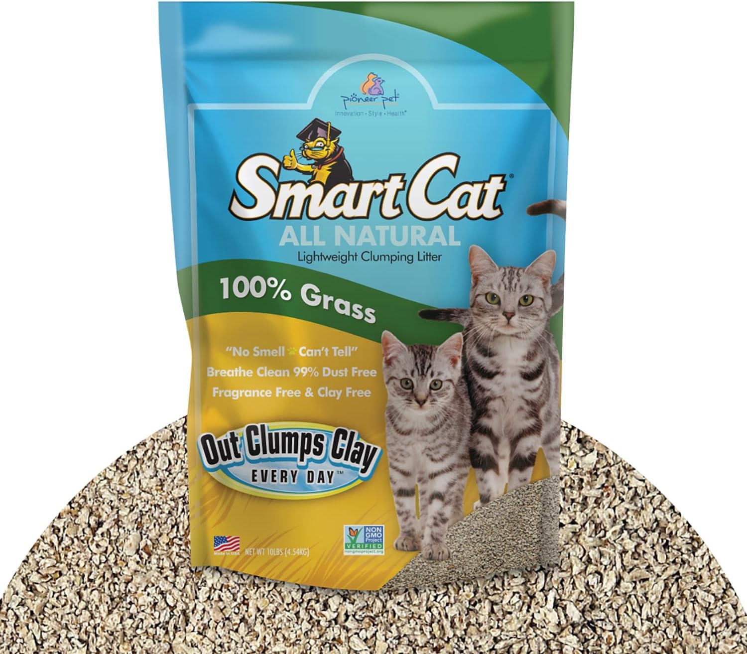 SmartCat All Natural Clumping Cat Litter, 10 Pound (160oz 1 Pack) - Alternative to Clay and Pellet Litter - Chemical and 99% Dust Free - Unscented and Lightweight