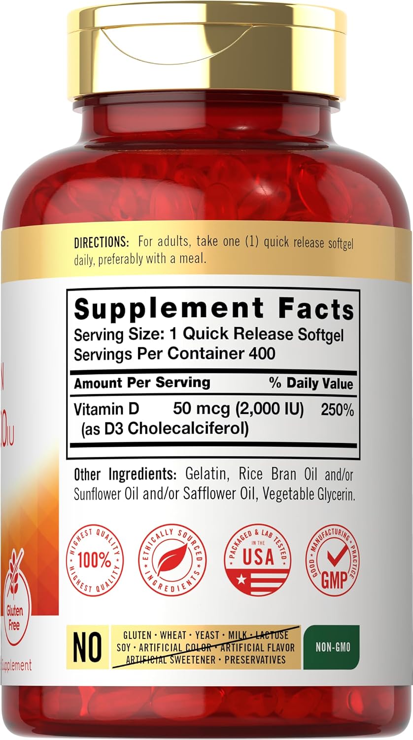 Carlyle Vitamin D3 2000IU Softgels | 400 Count | 50 mcg