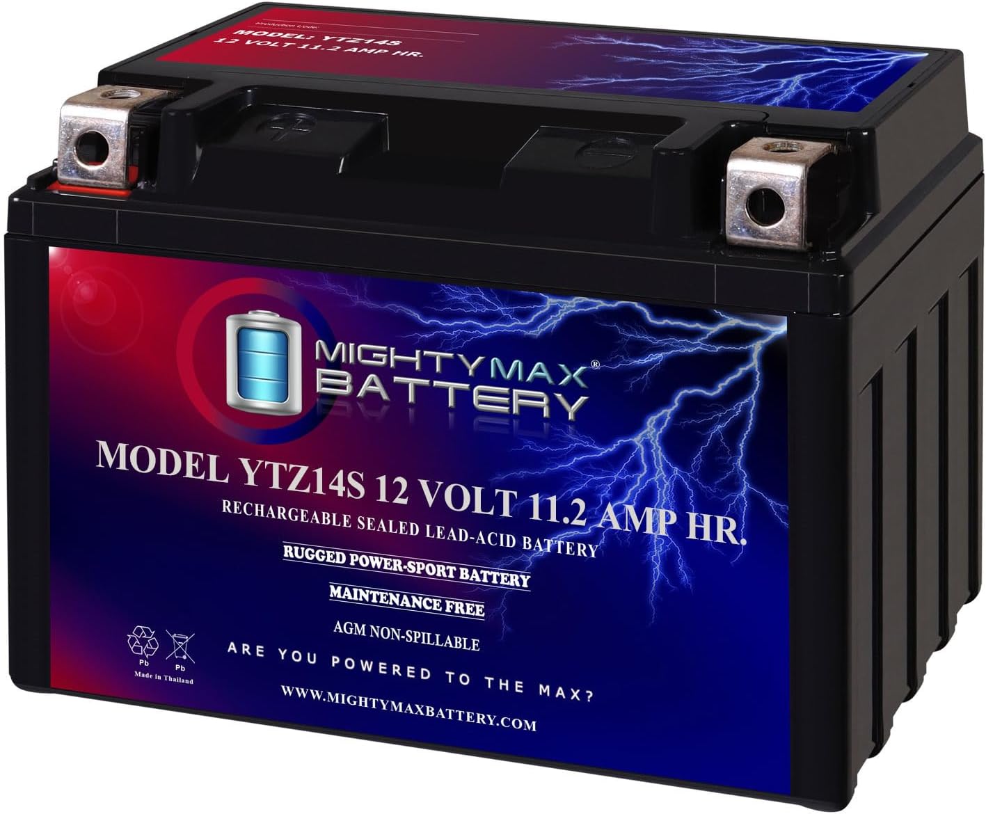 Mighty Max Battery YTZ12S -12 Volt 11 AH, 210 CCA, Rechargeable Maintenance Free SLA AGM Motorcycle Battery