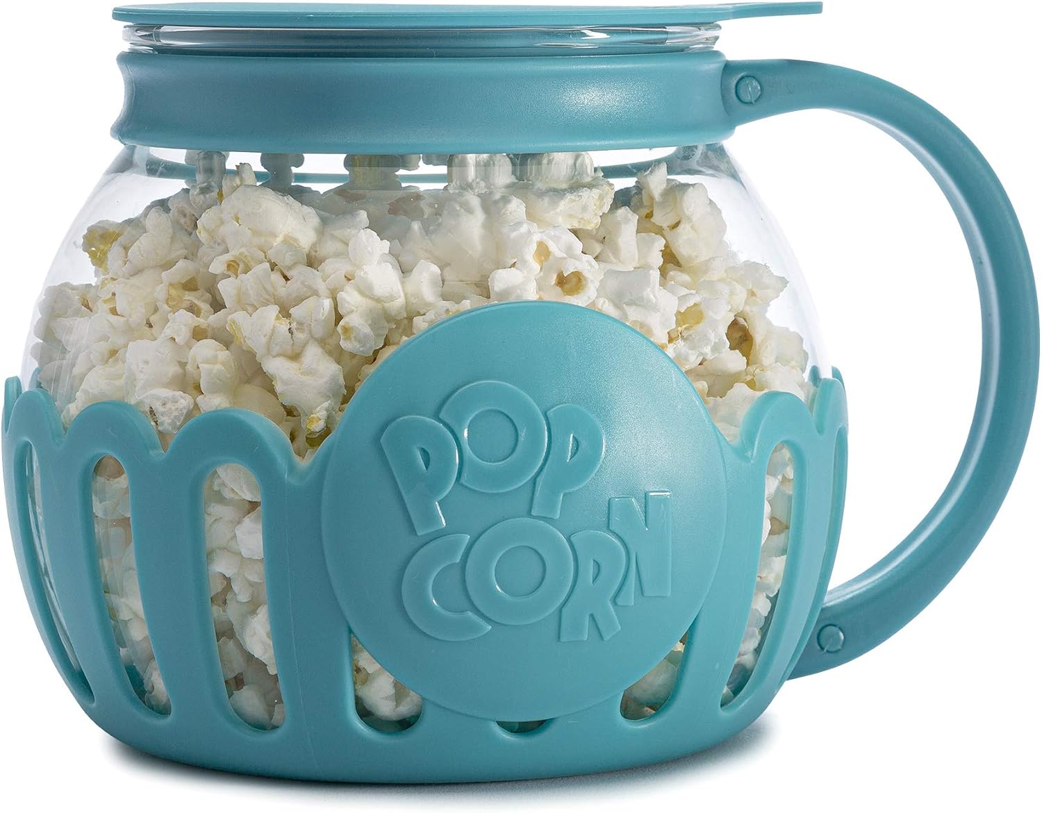 Ecolution Patented Micro-Pop Microwave Popcorn Popper with Temperature Safe Glass, 3-in-1 Lid Measures Kernels and Melts Butter, Made Without BPA, Dishwasher Safe, 3-Quart, Red