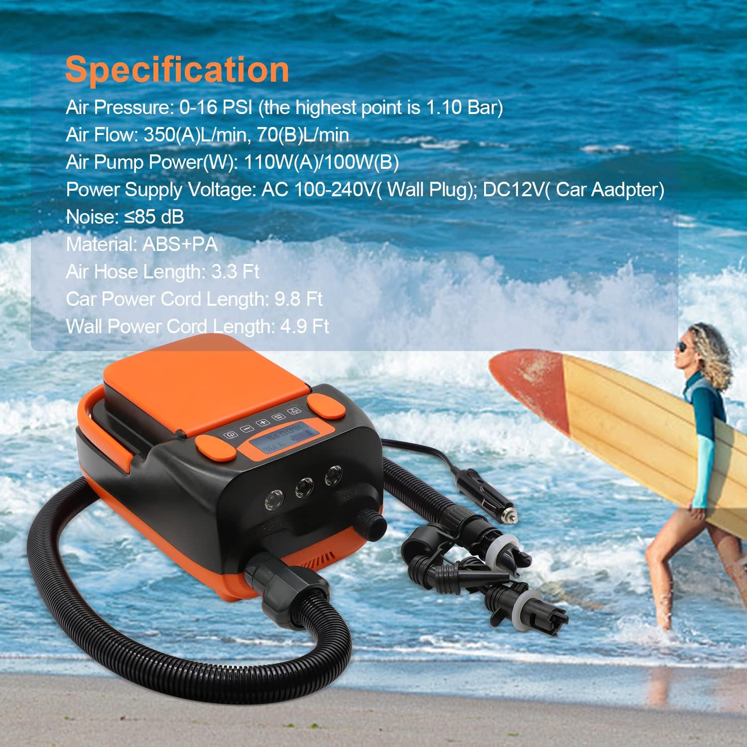 Rechargeable Sup Air Pump Electric Portable, 16PSI 12V with Battery