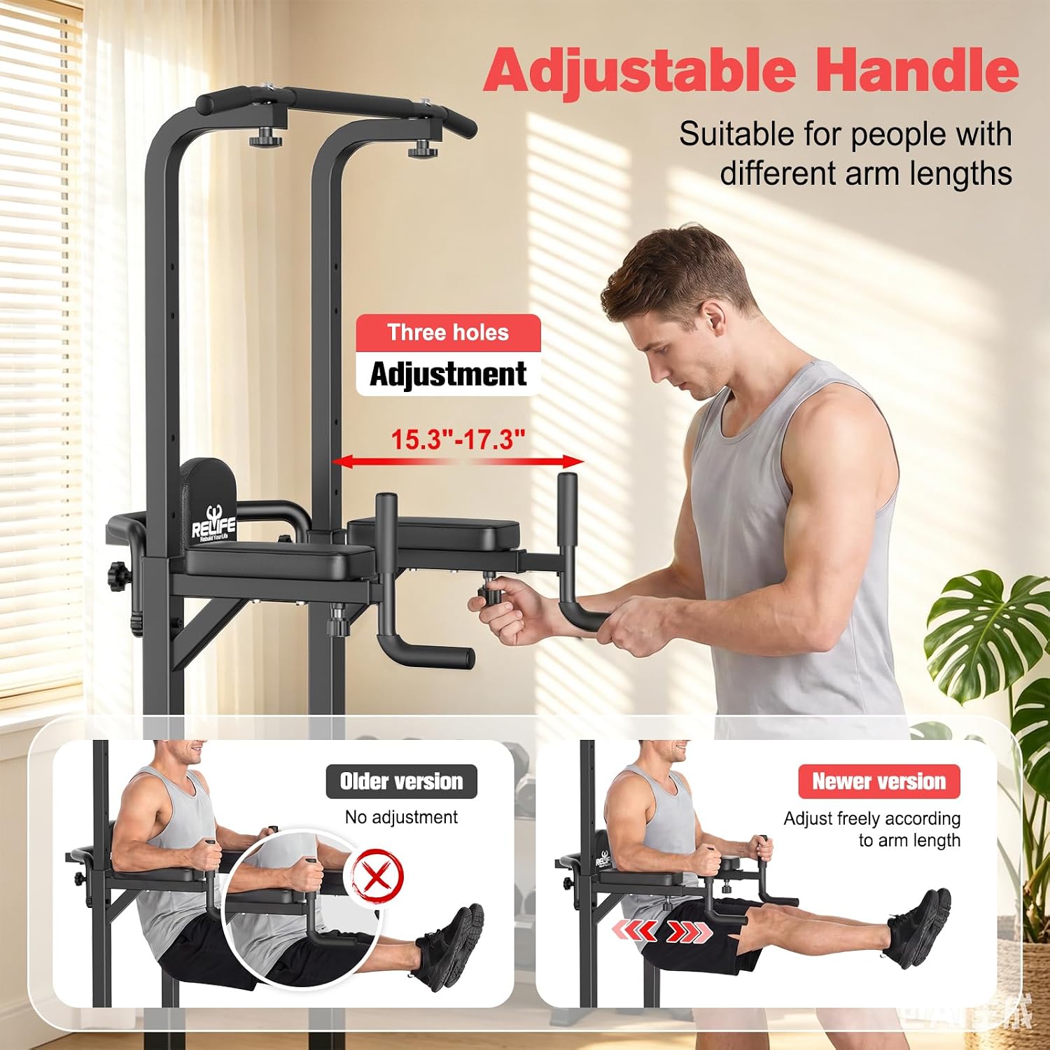 RELIFE REBUILD YOUR LIFE Pull Up Bar Free Standing Power Tower for Home Gym | Dip Station Pull Up Station, Multi-Function Home Fitness Equipment for Pull-Ups, Dips, Push-Ups, Full Body Strength Training