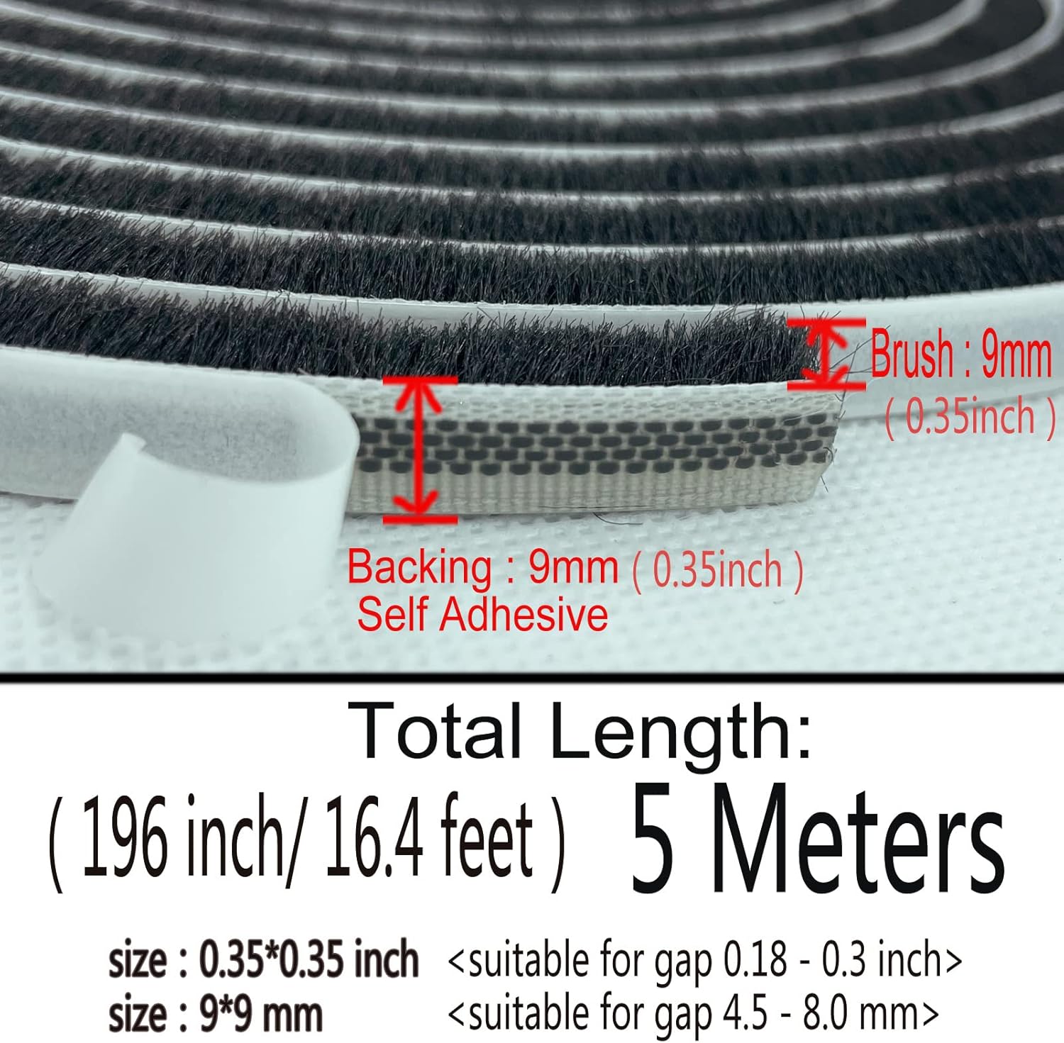 Self-Adhesive Pile Weather Stripping Seal for Sliding Windows and Door Frames, 16.5ft x 11/32 inch, Grey