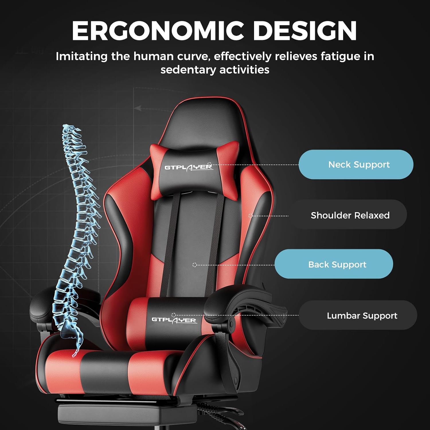 GTPLAYER Gaming Chair, Computer Chair with Footrest and Lumbar Support