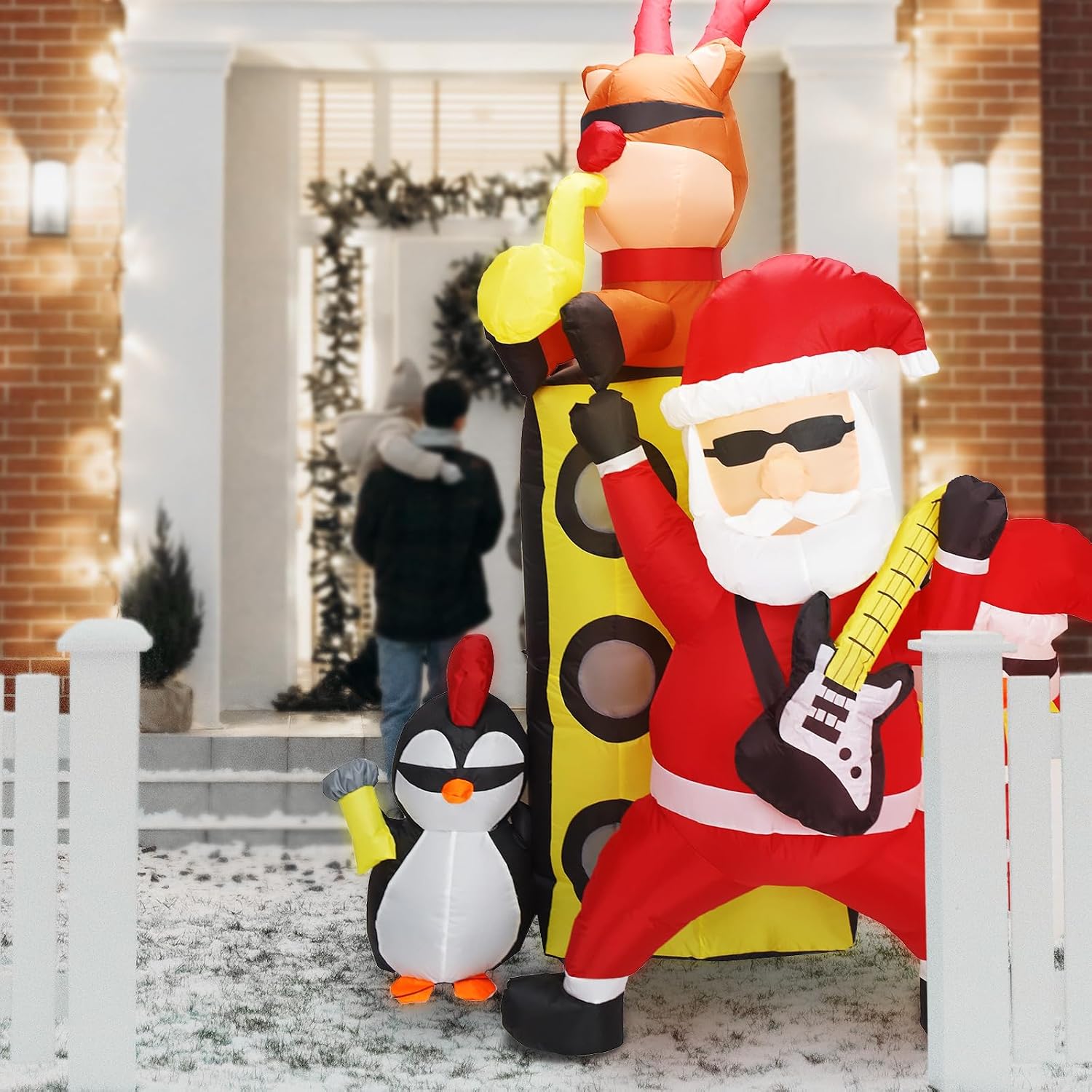 6.5FT H Animated Christmas Inflatable Tree with Santa Claus Chased by Dog Build-in LED Lights Funny Inflatable Dog Chasing Santa Claus,Blow Up Christmas Indoor Outdoor Decor