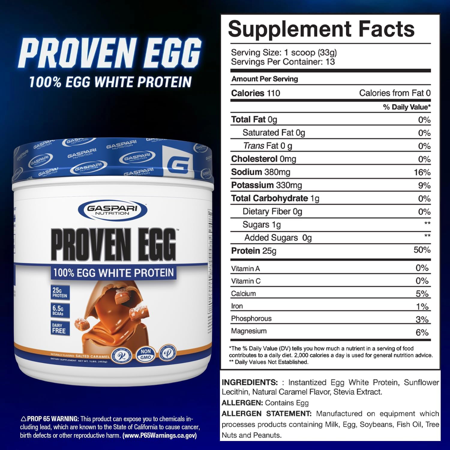 Gaspari Nutrition Proven Egg White Protein Powder, 25g Chocolate Protein Powder, 100% Egg White Protein, Keto Friendly, Dairy and Lactose Free, Soy Free (2 lbs, Chocolate)