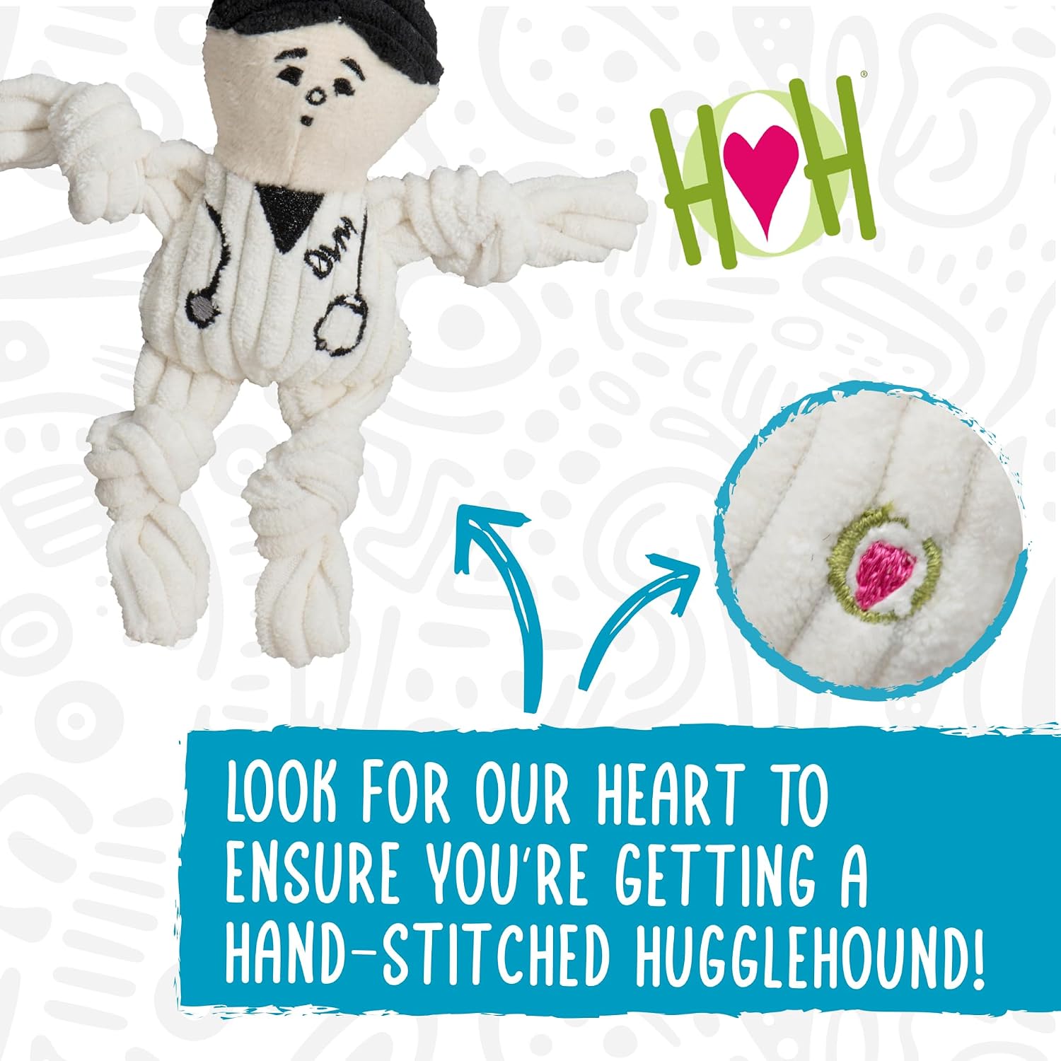 HuggleHounds Knottie Plush Dog Toy - Dog Stuffed Animal Toy, Squeaky Puppy Toys, for Small, Medium & Large Dogs, Durable Plush to Keep Them Busy - Stuey Sock Monkey, Large