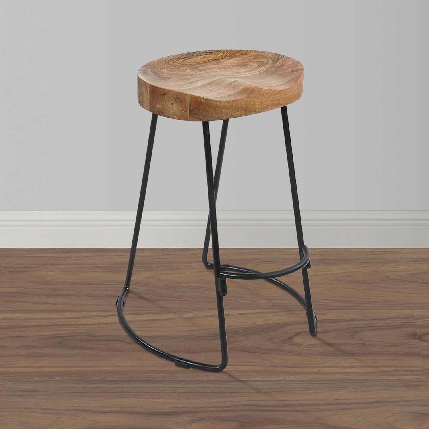 The Urban Port 24 Inch Wooden Saddle Seat Barstool