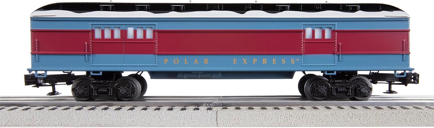 Lionel The Polar Express O Gauge Baggage Car – Lighted Railroad Model Train Car with Diecast Trucks, Operating Couplers, Snow-Covered Roof Detail