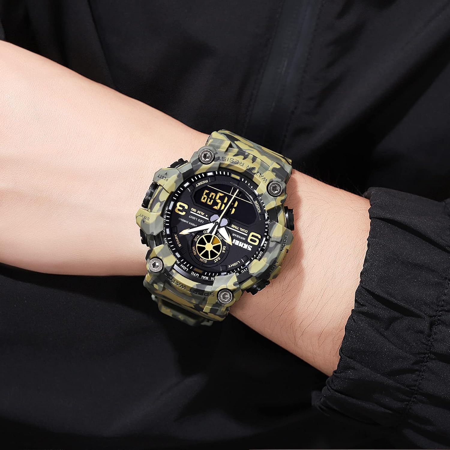 FANMIS Men's Analog Digital Sport Watch Military Dual Display 50M LED Watch | Men's Dual Display Sports Watches With Led Backlight Alarm Stopwatch 12/24h Time Outdoor Running Swimming