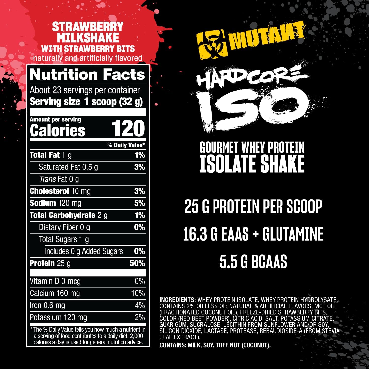 Mutant Hardcore ISO, Whey Protein Isolate, Strawberry Milkshake, 5 lb